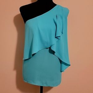One Shoulder NY & Co Teal Blouse